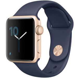 ساعت هوشمند اپل واچ سری 2 مدل 38mm Gold Aluminum Case with Midnight Blue Sport Silicon Band