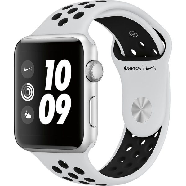 ساعت هوشمند اپل واچ سری 3 مدل42mm Nike Plus Silver Aluminum Case with Pure Platinum/Black Nike Sport Silicon Band