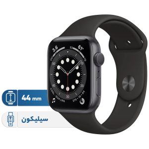 ساعت هوشمند اپل واچ سری 6 مدل 44mm Aluminum Case with Sport silicone Band، صفحه نمایش لمسی 1.78 اینچ با Retina LTPO OLED، سازگار با iPhone 6S به بالا و IOS 14 به بالا، قابلیت...
