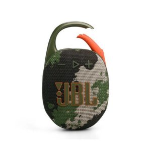 اسپیکر بلوتوثی قابل حمل جی بی ال مدل Clip5 JBL، مدت زمان پخش 12 ساعت، منبع انرژی برق و باتری لیتیوم یونی، درگاه ارتباطی شامل USB، ضد آب و ضد گرد و غبار